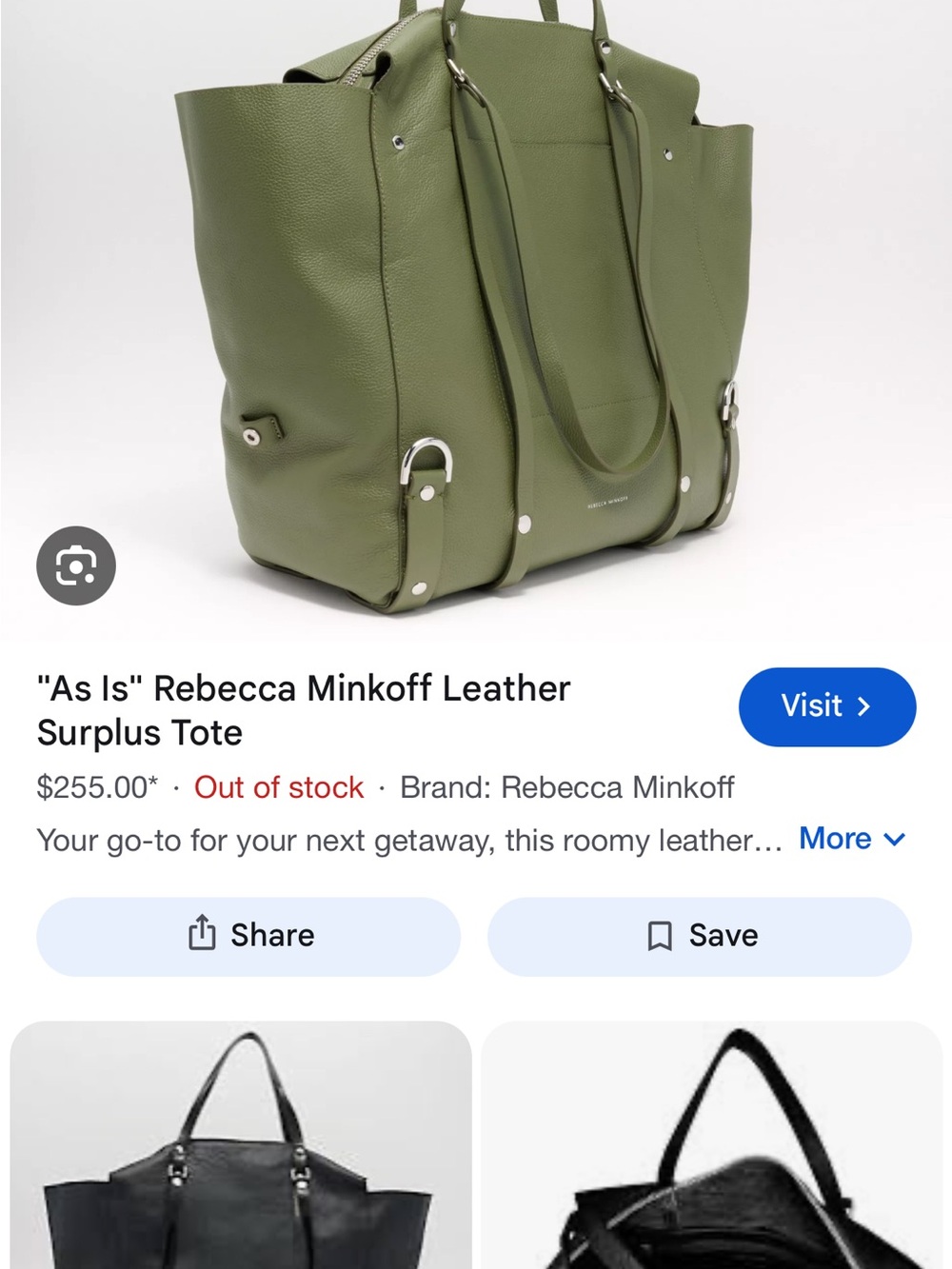 Rebecca Minkoff Olive Green Pebbled Leather Tote